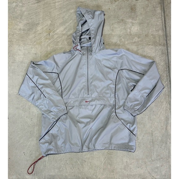 Vintage Nike Pullover Half Zip Kangaroo Pocket Windbreaker Jacket Grey Sz XL - Picture 1 of 12